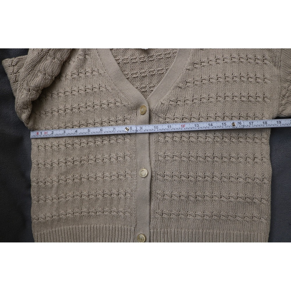 CYRUS Cable Knit Cardigan Sweater Women XS Beige Gold Button Preppy VNeck Top - Picture 5 of 12